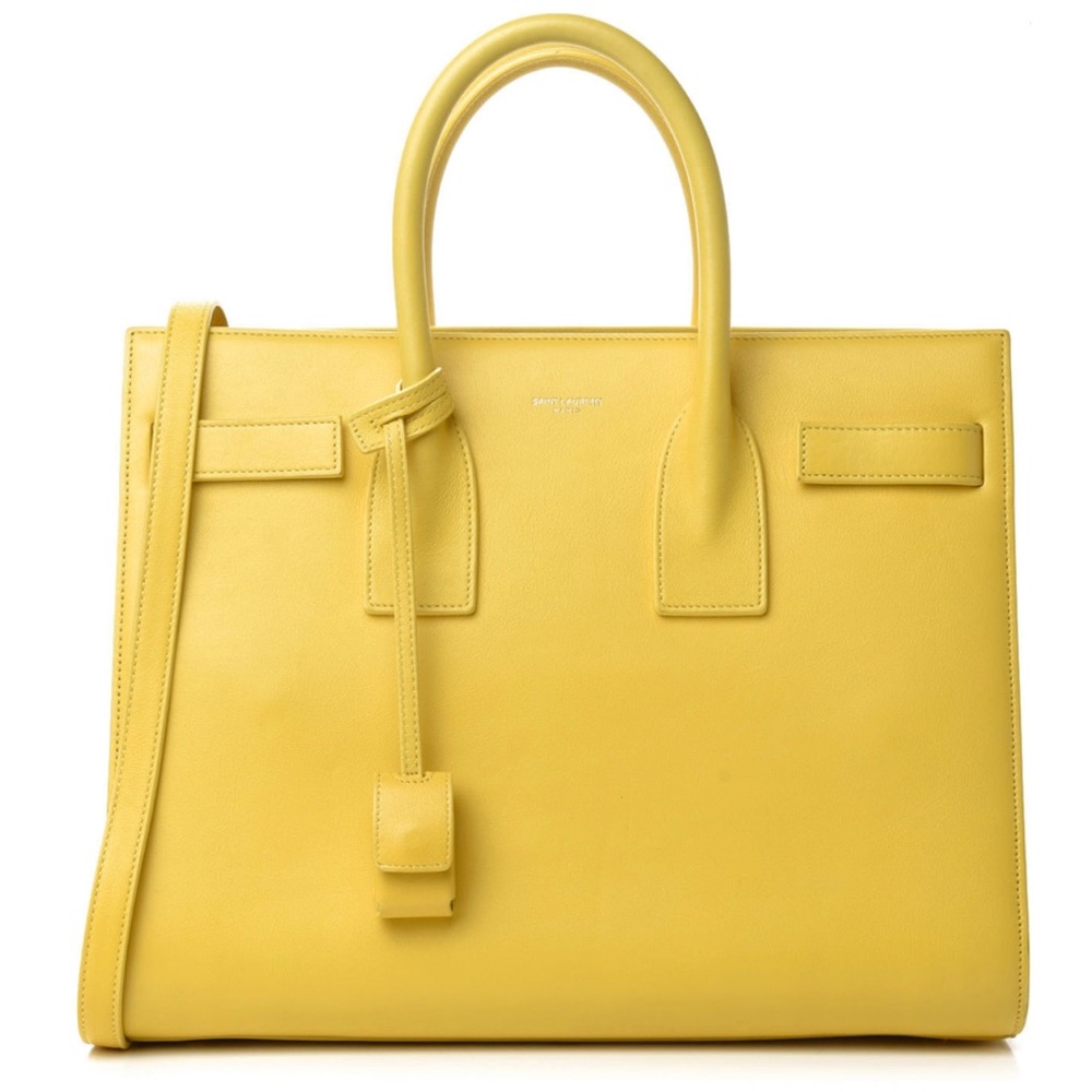 SAINT LAURENT Calfskin Sac De Jour Bag Yellow